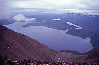 Climbing the &quotrock-glacier&quot of Kings Throne, Haines Junction at the far left, our &quotLodge&quot at the right side at the lake.